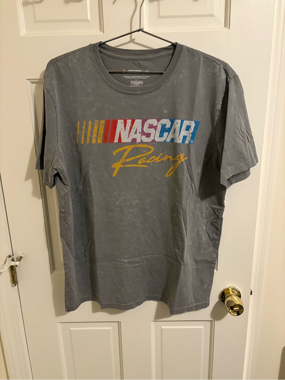 Lucky Brand Gray NASGAR Racing Graphic Tee with Multicolor Logo